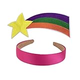 TOMIGO 2 Damen Kostüm Accessoires mit fleckigem pinkem Stirnband und großem Regenbogen Stern Aufnäher für Mädchen Halloween Cosplay