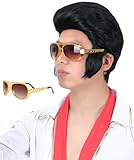 AMZCOS 3er-Set 1950er-60er-Rock-Legenden-Perücke mit Sonnenbrille für Herren, Rock-and-Roll-Sänger-Rocker-Kostüm-Perücke für Cosplay, Halloween-Party
