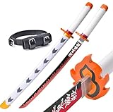 Demon Tanjiro Samurai Schwert,29 Zoll Anime Ninja Katana Cosplay Holzschwert,Für Slayer Lovers Halloween Weihnachten Geburtstag Dekorative Requisiten (Rengoku Kyoujurou)