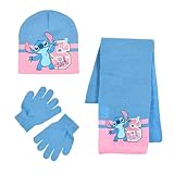 Disney Stitch Mütze, Schal und Handschuhe für Mädchen, Winterset Mütze, Schal und Handschuhe, Winteraccessoires für Kinder, Geschenk für Mädchen | Blau