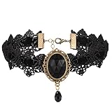 Jadive Schwarz Choker Gothic Spitze Halsband Halskette Strass Tattoo Kragen Punk Spitze Choker Vampir Halsband mit Träne Anhänger für Damen Cosplay Party