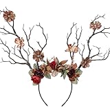 MOSTORY Grüner Waldzweig-Stirnband - Feenwald-Stirnband mit Blumen, floraler Geweihkopfbedeckung für Frauen, Hexen-Renaissance-Kostüm, Halloween Renfaire-Outfit, Cosplay-Fotoshooting