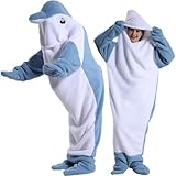 Delphin Decke Hoodie, Kuscheldecke Mit Ärmeln Flauschig Wohndecke,Delphin Decken Kapuzenpullover,Delphin Overall Onesie, Delphin Tragbare Decke Für Erwachsene Und Kinder Geschenke (Blue,XL)