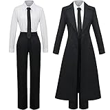 Anime Kettensäge Mann Makima Cosplay Kostüm Schwarz Graben Shirt Krawatte Hosen Makima Perücke Lange Licht Red Braid Männer Frauen Anzug uniform (Schwarz,L)
