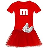 T-Shirt M&M + Tüllrock Karneval Gruppenkostüm Schokolinse 11 Farben Damen XS-3XL Fasching Verkleidung M's Fans Tanzgruppe, Gr.:L, Farbauswahl:rot - Logo Weiss (+Handschuhe Weiss/Tütü rot)