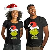United Labels Grinch T-Shirt Unisex Merry Grinchmas, Schwarz, XL, Rundhals, Shirt Kurzarm für Damen und Herren, Oberteil Weihnachten
