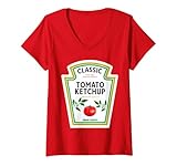 Damen Ketchup Halloween 2023 Kostüm Passende Senf Gewürze T-Shirt mit V-Ausschnitt