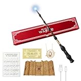 EBKCQ Elderstab, Dumbledore Zauberstab mit Licht, Wiederaufladbar Magic Wand, Leuchtend Wizarding World Zauberstäbe Geschenkbox mit Zauberspruch Karte, Landkarte, Halskette, Stationsticket
