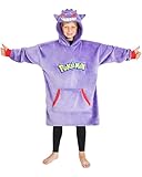 Pokemon Oversize Hoodie Jungen Decke mit Ärmeln und Kapuze, Pikachu Fleece Blanket Hoodie Pullover (Lila Gengar)