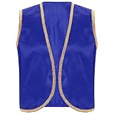 Agoky Herren Festliche Weste Arabischer Prinz Orient Sultan Gilet Ärmellos Open Front Jacke Goldene Borte Halloween Cosplay Outfits Königsblau S