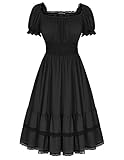 SCARLET DARKNESS Steampunk Damen Korsett Kleid Quadratischer Kragen mit Rüschen Midikleid Schwarz M