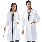 AUYAO Weiß Laborkittel Ärztemantel Damen Herren Laborkittel Chemie Kittel Labormantel Schutzkleidung für Labor Mantel Hygiene Langarm Medizin Mantel mit Knöpfen und 3 Tasche Kittel Junge(XXL)
