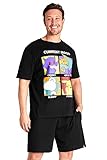 Pokemon Short Pyjama für Jungen und Männer | Pyjama-Set für Herren Erwachsene aus Baumwolle| Zweiteiliger Sommer Nachtwäsche mit Gummizug (Schwarz, M)