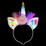 Wishstar LED Einhorn Haarreif, Bunt Leuchtend Einhorn Kopfschmuck, Einhorn Haarreifn Erwachsene Mädchen mit Horn Ohren und Blumen, Einhorn Haarreif Accessoires für Geburtstag Party Halloween Karneval