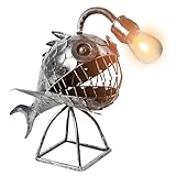CISIYOO Anglerfisch-Lampe, Steampunk-LaterneRustikale,USB-Metall-Haifisch-Tischlampe, LED-Nachtlicht, Retro-Industrie Kunst Nachttischlampe Schreibtischlampen, für Heim Dekoration
