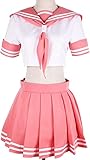 Anime Cosplay Kostüm Astolfo Frauen JK Uniform Sailor Anzug Plissee Rock Anime Schule Uniformen Anzug (Rosa,M)
