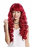 WIG ME UP - 0082-ZA13A Perücke Damen Karneval Halloween lang Locken lockig voluminös Pony rot dunkelrot