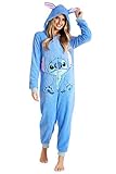 Disney Onesie Damen - Stitch Einteiler Pyjama - Eeyore, Minnie, Maleficent Schlafanzug Onesie - Größen von S-XXL (Blau Stitch, L)