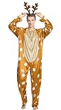 IKALI Rentier Kostüme Erwachsene Weihnachts Rudolf Hirsch Kostüme Weihnachten kleidung Outfits Hirsch Tier Onesie mit Stirnband M