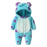 Saeevima Kinder Baby Fleece Cartoon Tiere Strampler Hoodie Body Langarm Reißverschluss Einteilig Kapuze Plüsch Jumpsuit Halloween Weihnachten Flanell Pyjama (MU Blau, 6-12 Months)