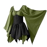 Damen Renaissance Kleid mit Korsett Rock Bogenschütze Irish Overskirt Verkleidung Mittelalter Elfe Fee Halloween Kostüm, grün, Small
