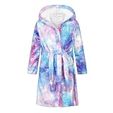 Generisch Schlafanzug Mädchen 134 Bademantel Frottee Langärmliger, knopfloser Bademantel mit Tier-Muster für Mädchen (7-9 Jahre), Blue, Multicolored