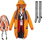 Bokerom Anime Cosplay Kakegurui Jabami Yumeko Uniform Kostüm für Mädchen Frauen, Langes Ohr Kaninchen Orange Mantel Hoodies mit Socken für Halloween Karneval Weihnachtsfeier (Red,S)