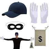 OPEIXSAYKOC Panzerknacker Kostüm Accessoire,Maske+Cap+Handschuhe+Geldsack,Cosplay Einbrecher Räuber Accessoire,für Karneval Fasching Verkleidung,Halloween,für Erwachsene & Kinder