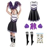 PASLFC Cheerleader Kostüm Kinder,Cheerleadering Outfit Mädchen,Cheerleading Uniform Kleid,Kinder Cheer Outfit mit Pompoms Socken,Kinderkostüm Cheerleader,für Karneval Halloween,Fasching,Mottoparty