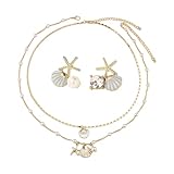 2 Stück Muschelketten, 1 Paar Muschelohrringe, Schmuck Im Bohème-Stil, Perlenkette Aus Legierung, Ohrringe Im Fantasy-Ozean-Stil, Strandurlaubsschmuck