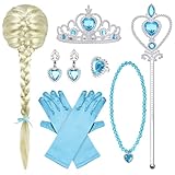 Vicloon ELSA Prinzessin Verkleiden，Zauberstab Mädchen, Ohrringe, Ringe,Upgrade Prinzessin Tiara Braid Set von 9 Faschingskostueme Kinder