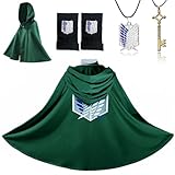 SHAWINKLE Cosplay Kostüm für Karneval,Unisex Umhang Grün für für Erwachsene und Kinder,mit 1 Paar Fäustling 2 Halsketten,Verkleidungs Geschenke für Manga-Fans
