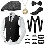 WEARXI 20er Jahre Herren Accessoires, Mafia Karneval Kostüm Herren, Peaky Blinders Kostüm, 20er Jahre Accessoires, Fasching Kostüme Herren Hosenträger Herren Kostüm Set Deko (Schwarz-2, M)
