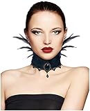 keland Damen Lolita Feder Choker Anhänger Halskette Romantischen Goth Halsband Vampirkostüm Schmuck (A-Schwarz)