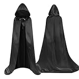 Aomig Schwarzer Umhang Vampir Umhang Jedi Mantel Mittelalter Umhang Kapuze Erwachsene Unisex Scream Kinder Cape Kostüm Damen Halloween Costume Maskerade Familienfeier Herren Karneval Cosplay (150cm)