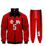 Anime Haikyuu Kozume Kenma/Kuroo Tetsurou Hoodie Jacke Haikyuu Nekoma Uniform Hoodie Cosplay Langarm Sweatshirt Hose Revers Reißverschluss Casual Sport Trainingsanzüge Jogginghose 2er Set Herren