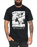 Ruffy NGH - Herren T-Shirt Straw Hat Luffy Zoro One Monkey D. Pirat Ace Piece Goku Anime Ruffy, Größe:L, Farbe:Schwarz