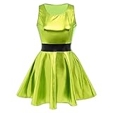 Damen Metallic ?rmellos Minikleid Holografisch Partykleid Gl?nzend Skater Festkleid Festival Rave Outfits Alien Kost?m Halloween Fasching Karneval Cosplay Roundhals Tanzkleid Clubwear Gr?n XXL