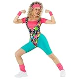 Morph 80er Aerobic Kostüm Damen, 80er Jahre Aerobic Outfit, Kostüm Aerobic Outfit 80er, Body Aerobic 80er, Aerobic Body 80er Neon, 80er Jahre Body - L