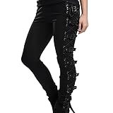 Gothic Hose Damen Punk Rock Hose Hohe Taille Stretch Leggings Seitlicher Schnürung Pump Hose Mädchen Streetwear Tummy Control Skinny Modehose(Schwarz #1, XL)