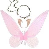 Feenflügel Schmetterlingsflügel mit Elfenohren Blumenkranz Erwachsene Flügel Kostüm Kinder Prinzessinnenflügel Damen Mädchen Flügel Kostüm Wings für Weihnachts Karneval Geburtstags Cosplay Party