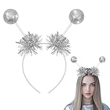 Aurasky Alien Haarreif, Space Girl Haarreif mit 2 Glitzerkugeln Silber, Alien Kopfschmuck, Haarreif Galaxy, Alien Accessoires für Karneval Fasching Halloween Cosplay Party