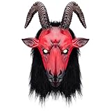 thematys Teufel Dämon Ziege Lucifer Krampus Maske - Realistische Horror-Maske für Karneval & Halloween, Atmungsaktiver Kunststoff, Universelle Passform, Perfekt für Horror-Events & Themenpartys