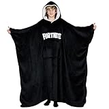 Fortnite Oversized Hoodie Decke zum Anziehen Pullover Jungen und Teenager 14+ Extra Lange Fleece Tragbare Kuscheldecke mit Ärmeln Gamer Geschenk (Schwarze Lange Teenager 14+)