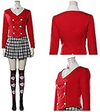 Damen Veronica Sawyer Cosplay Outfit Heathers Musikkostüm Rock Halloween Bühne Kleid Komplettes Set Outfit (Medium, Rot)