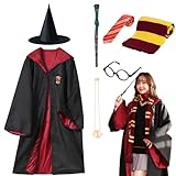 Cevikno Magier Robe, Kostüm Erwachsene, Cosplay Kostüm mit Cape, Magic Wand, Glasses, Scarf, Tie, Halloween Wizard Costume für Erwachsene Halloween Karneval Cosplay Fasching Party