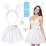 SANLIUSANJIU Damen Schneeflocke Kostüm Set, Damen Schneeflocken-Tüllrock + Schneeflocken Haarreif + Schneeflocken Tattoo + Schneeflocken Ohrringe für Weihnachten Party Karneval Damen Mädchen