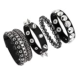 JJDreams Punk Nietenarmband Lederarmband Schwarz Gothic Armreif mit Kette Rock Armband Set Biker Armband für Damen Rocker Outfit