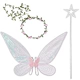Feenflügel Erwachsene Feenflügel,Feen Flügel,Feenflügel Damen,mit Fee Stirnband und Fee Zauberstab,Fee Engel Prinzessin Set,Fairy Wings,für Karneval,Fasching,Mottoparty,Halloween