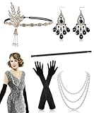 Alintor 20er Jahre Accessoires damen, Gatsby Accessoires Damen, Charleston Kleid 20er Jahre, 20er Jahre Kostüm Damen Set für Federboa Schwarz, Peaky Blinders Kostüm, 20er Jahre Kleid Party